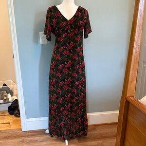 Floral Black and Red Maxi Dress